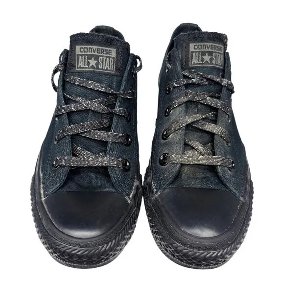 Converse All Star Shoes Womens 6 Black on Black Canvas Glitter Laces Low Tops