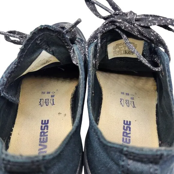 Converse All Star Shoes Womens 6 Black on Black Canvas Glitter Laces Low Tops