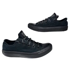 Converse All Star Shoes Womens 6 Black on Black Canvas Glitter Laces Low Tops