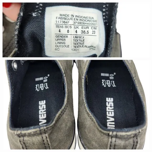 Converse All Star Shoes Womens 6 Gray Black White Low Tops Skater Grunge Preppy