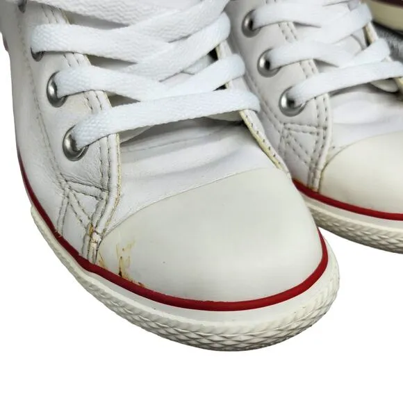 Converse All Star Shoes Womens 6 White on White Red Blue Leather Low Tops Skater