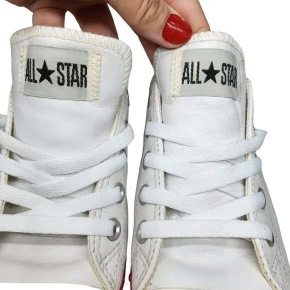 Converse All Star Shoes Womens 6 White on White Red Blue Leather Low Tops Skater