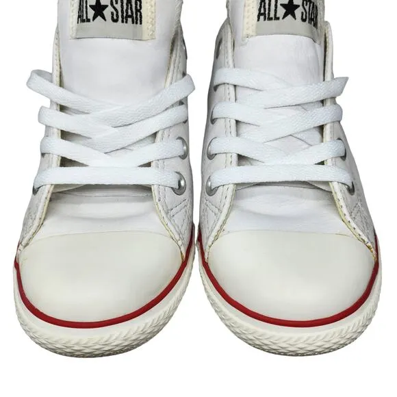 Converse All Star Shoes Womens 6 White on White Red Blue Leather Low Tops Skater