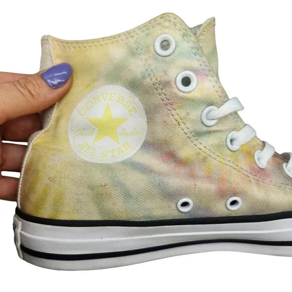 Converse All Star Shoes Womens 7 Pastel Tie Dye High Tops Yellow Hippie Hipster