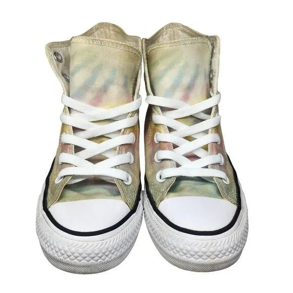 Converse All Star Shoes Womens 7 Pastel Tie Dye High Tops Yellow Hippie Hipster