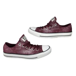 Converse All Star Shoes Womens 8 Maroon Silver Iridescent Low Tops Sneakers
