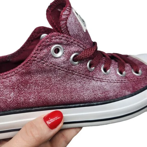 Converse All Star Shoes Womens 8 Maroon Silver Iridescent Low Tops Sneakers