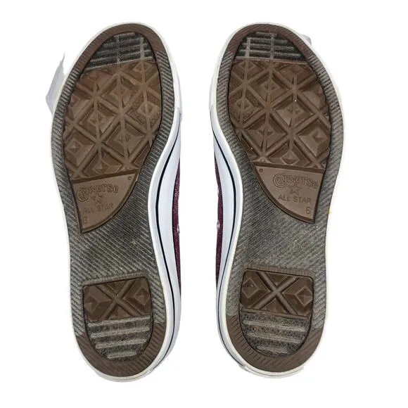 Converse All Star Shoes Womens 8 Maroon Silver Iridescent Low Tops Sneakers