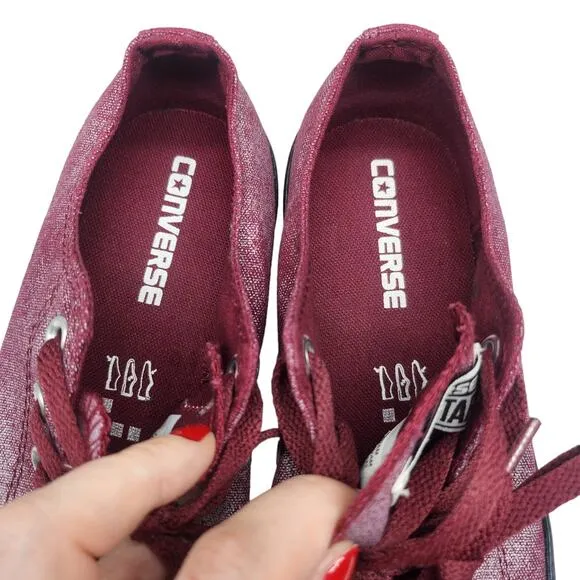 Converse All Star Shoes Womens 8 Maroon Silver Iridescent Low Tops Sneakers