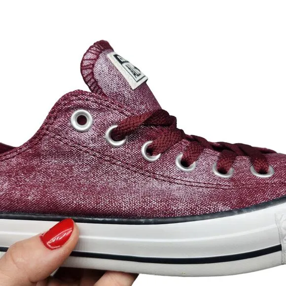 Converse All Star Shoes Womens 8 Maroon Silver Iridescent Low Tops Sneakers