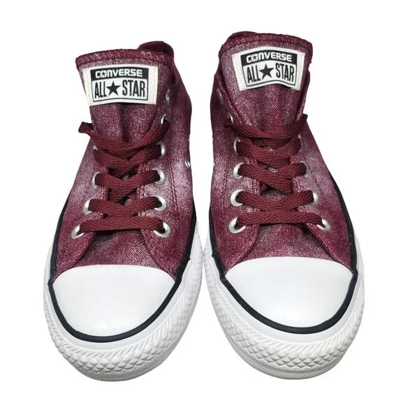 Converse All Star Shoes Womens 8 Maroon Silver Iridescent Low Tops Sneakers
