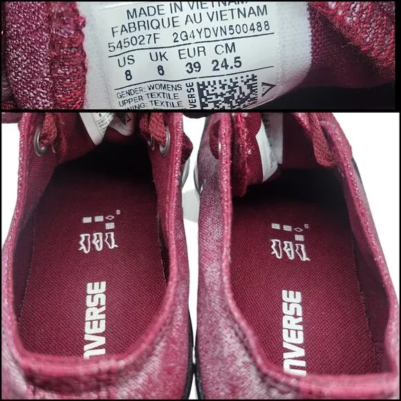 Converse All Star Shoes Womens 8 Maroon Silver Iridescent Low Tops Sneakers