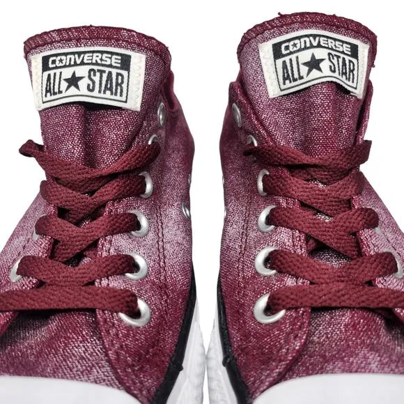 Converse All Star Shoes Womens 8 Maroon Silver Iridescent Low Tops Sneakers