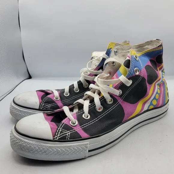 Converse All Stars Mens Size 11 Multicolor High Tops Funky Paint Pattern Shoes