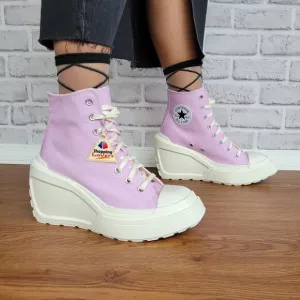 ⭐Converse Chuck 70 De Luxe Wedge Platform Hi Shoes Sz 9 Purple Pink 4&quot; A07584C⭐