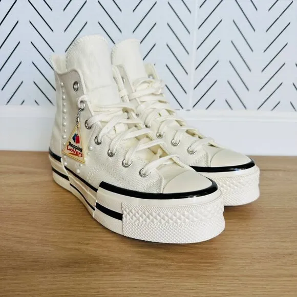 ❤️❤️❤️CONVERSE Chuck 70 Plus Hi Gems Sz 7 Women's Platform Shoes Pearls A10287C