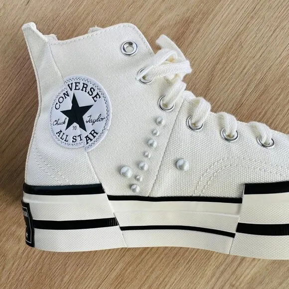 ❤️❤️❤️CONVERSE Chuck 70 Plus Hi Gems Sz 7 Women's Platform Shoes Pearls A10287C