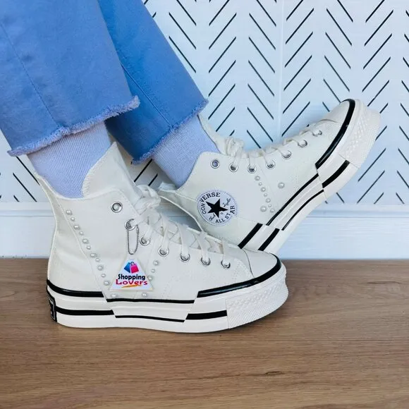 ❤️❤️❤️CONVERSE Chuck 70 Plus Hi Gems Sz 7 Women's Platform Shoes Pearls A10287C