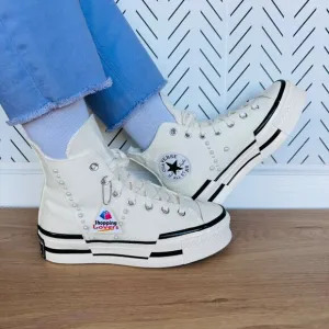 ❤️❤️❤️CONVERSE Chuck 70 Plus Hi Gems Sz 7 Women's Platform Shoes Pearls A10287C