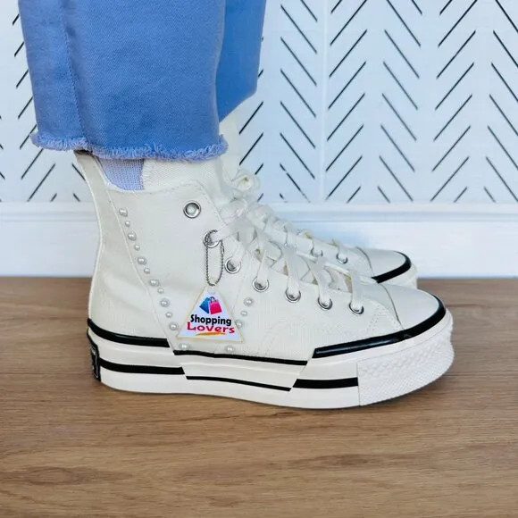 ❤️❤️❤️CONVERSE Chuck 70 Plus Hi Gems Sz 8 Women's Platform Shoes Pearls A10287C