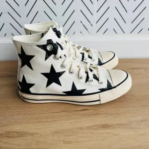 ⭐Converse Chuck Taylor All Star Hi Large Stars 8 Women Shoes Beige Black A09898F