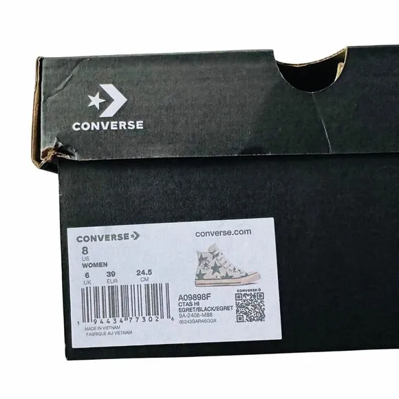 ⭐Converse Chuck Taylor All Star Hi Large Stars 8 Women Shoes Beige Black A09898F