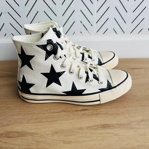 ⭐Converse Chuck Taylor All Star Hi Large Stars 8 Women Shoes Beige Black A09898F