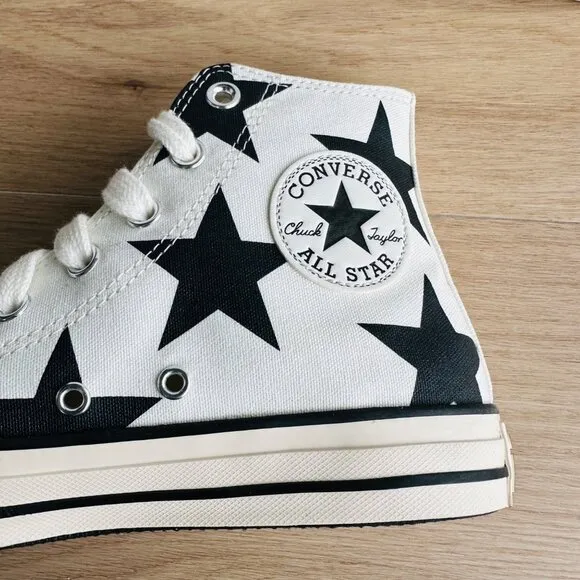 ⭐Converse Chuck Taylor All Star Hi Large Stars 8 Women Shoes Beige Black A09898F
