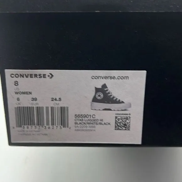 Converse Chuck Taylor All Star Lugged High Black Platform Boot Sneakers W8 NWB