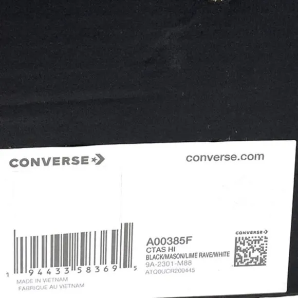 Converse Chuck Taylor High Shoes Skate Black Lime Canvas Women Kids Size A00385F