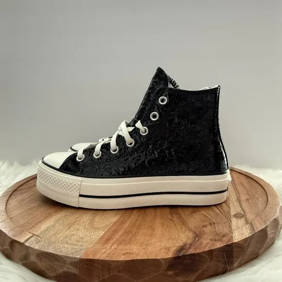 Converse Chuck Taylor Lift Platform Crinkled Leather Women's 7 Black A13384C
