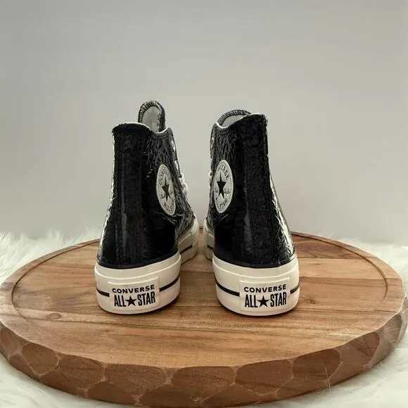 Converse Chuck Taylor Lift Platform Crinkled Leather Women's 7 Black A13384C