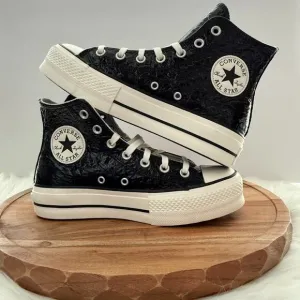 Converse Chuck Taylor Lift Platform Crinkled Leather Women's 7 Black A13384C