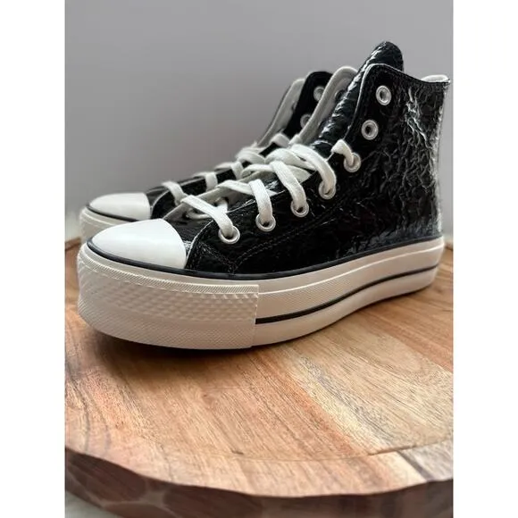 Converse Chuck Taylor Lift Platform Crinkled Leather Women's 7 Black A13384C