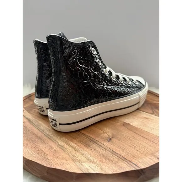 Converse Chuck Taylor Lift Platform Crinkled Leather Women's 7 Black A13384C