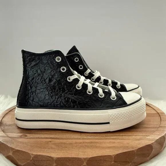 Converse Chuck Taylor Lift Platform Crinkled Leather Women's 7 Black A13384C