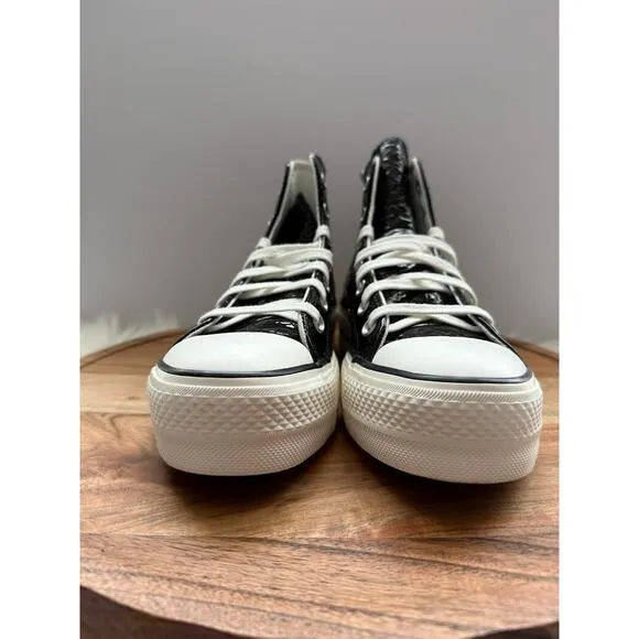 Converse Chuck Taylor Lift Platform Crinkled Leather Women's 7 Black A13384C