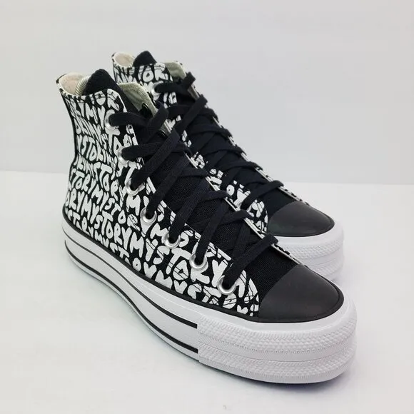 Converse CTAS Double Stack Lift Hi Womens Size 5 Black My Story Platform Sneaker