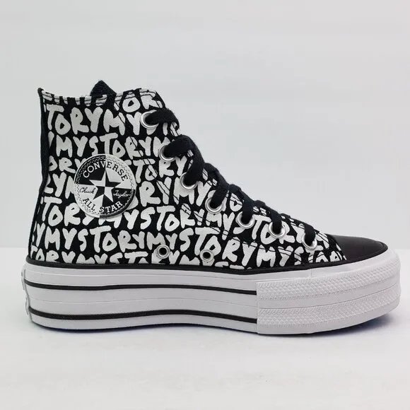 Converse CTAS Double Stack Lift Hi Womens Size 5 Black My Story Platform Sneaker
