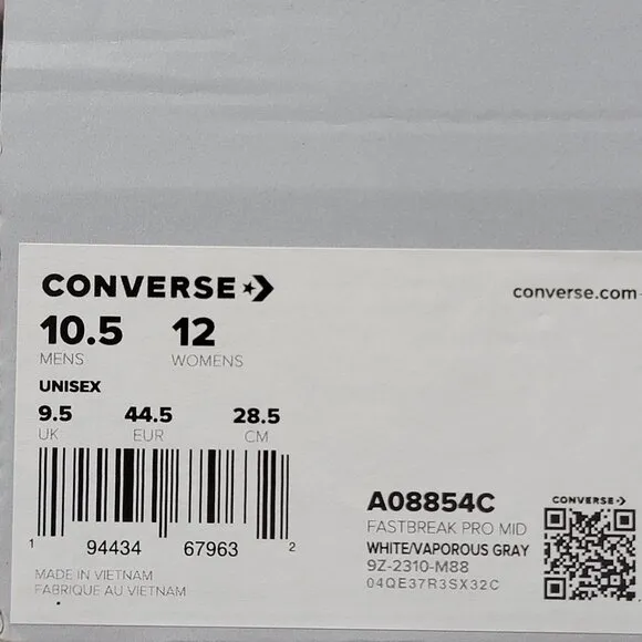 Converse Fastbreak Pro Mid Skater Shoes A08854C White / Purple Size 10.5 Men's