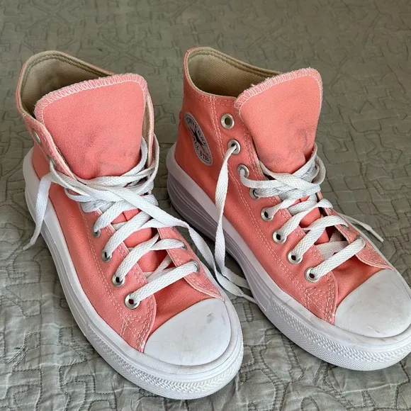 🩷CONVERSE FLAMINGO PINK PLATFORM HIGH TOP SNEAKERS SIZE 7.5 WOMENS TRENDING