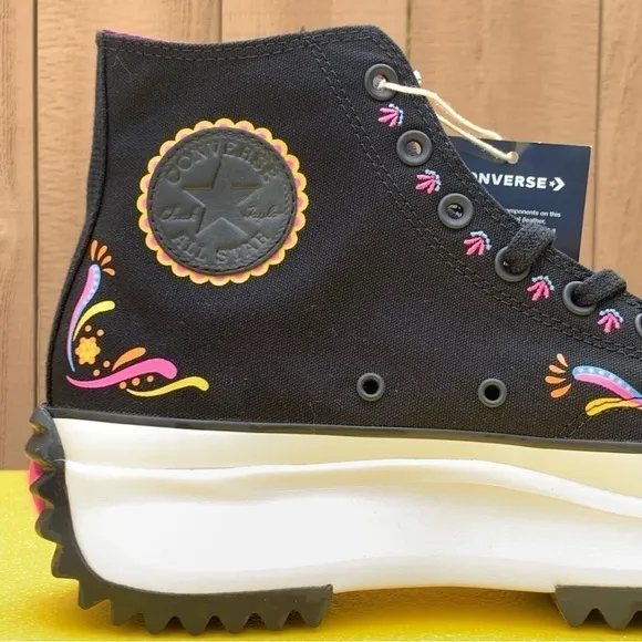 Converse Run Star Hike Hi Black Dia de Muertos Shoes A05664C Men's 9.5, 11.5