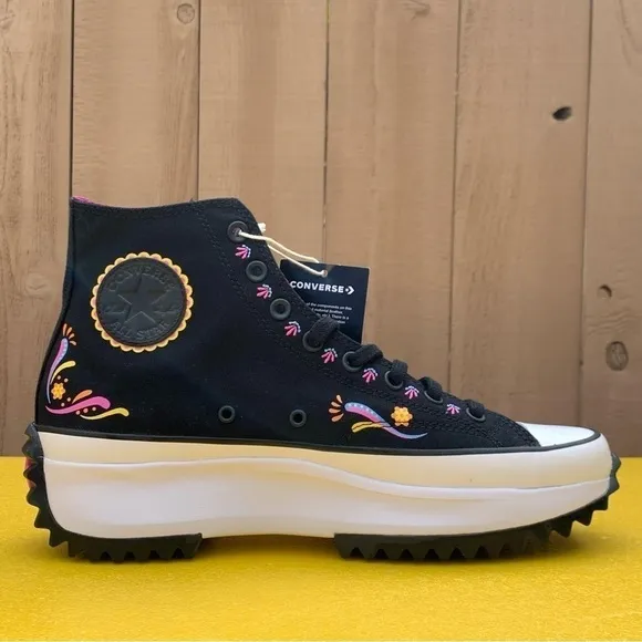 Converse Run Star Hike Hi Black Dia de Muertos Shoes A05664C Men's 9.5, 11.5