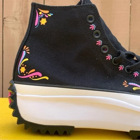 Converse Run Star Hike Hi Black Dia de Muertos Shoes A05664C Men's 9.5, 11.5
