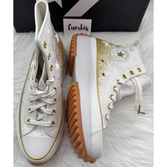 Converse Run Star Hike Hi Women's Shoes Size 10.5 Embroidered Stars Platform New