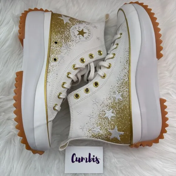 Converse Run Star Hike Hi Women's Shoes Size 10.5 Embroidered Stars Platform New
