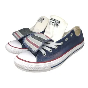 Converse Shoes Womens 9 Blue White Red Striped Double Tongue Low Tops Skater