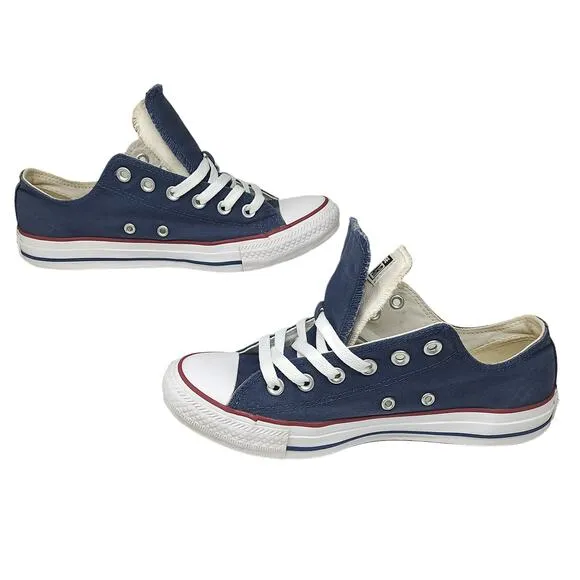 Converse Shoes Womens 9 Blue White Red Striped Double Tongue Low Tops Skater