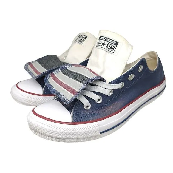Converse Shoes Womens 9 Blue White Red Striped Double Tongue Low Tops Skater