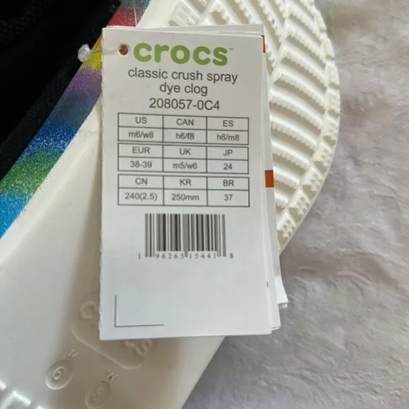 Copy Crocs Platform Classic Crush Spray Dye  Black Rainbow Slip On Shoes M 6 W 8
